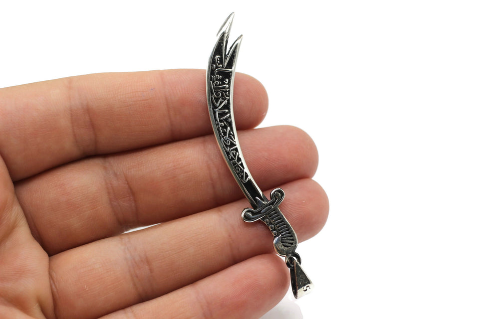 Matte Black Enameled Zulfiqar Sword Necklace, Arabic Written Zulfiqar Imam Ali Zulfiqar Sword, Dhulfaqar Pendant, Shia Gifts