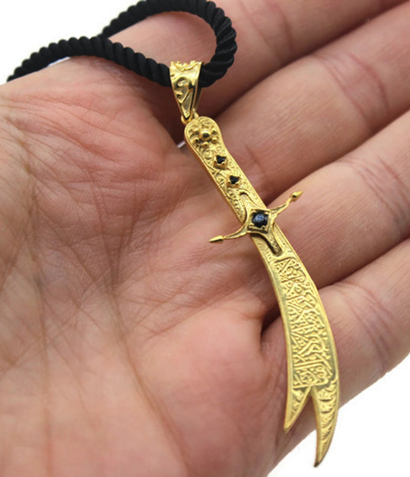 Handmade Gold Plated 925 Sterling Silver Zulfiqar Necklace, Silver Necklace, Ottoman Calligraphy Jewelry, Custom Jewelry