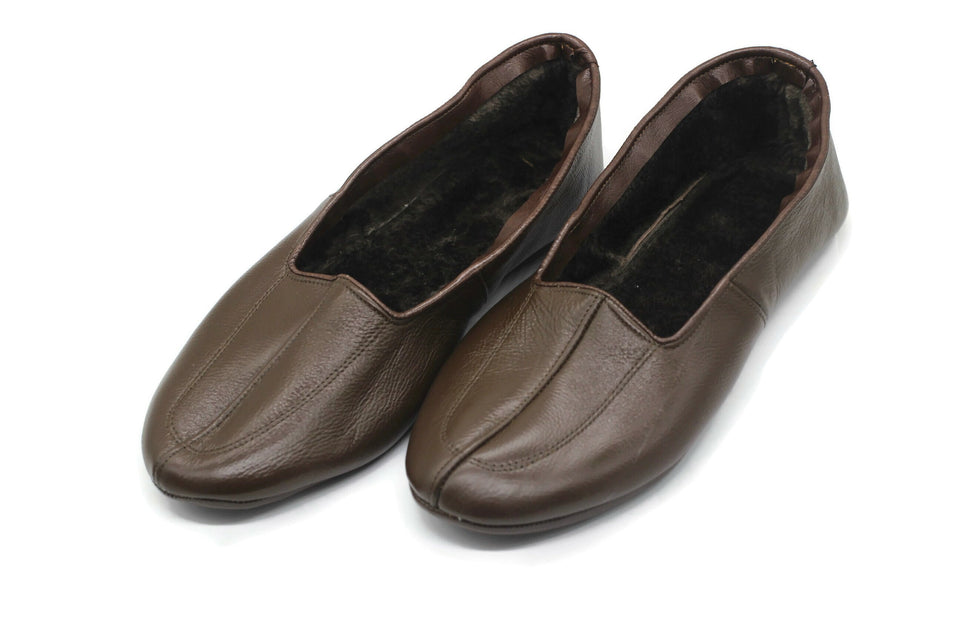 Lux Genuine Leather Brown Feet Warmer with MEN Size | Winter Socks |Winter Shoes | Unisex House Slippers | Handmade Leather Socks