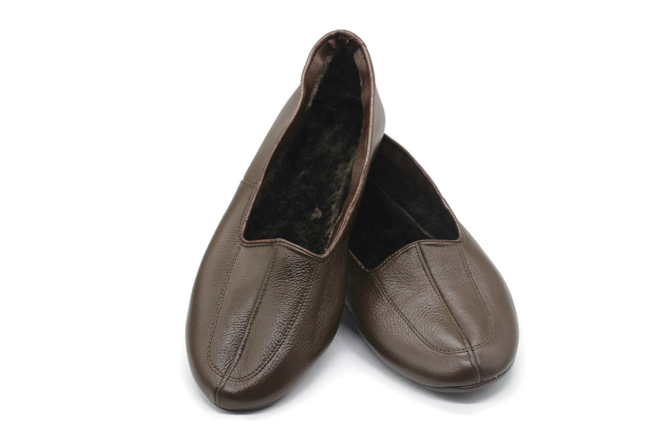 Lux Genuine Leather Brown Feet Warmer with MEN Size | Winter Socks |Winter Shoes | Unisex House Slippers | Handmade Leather Socks