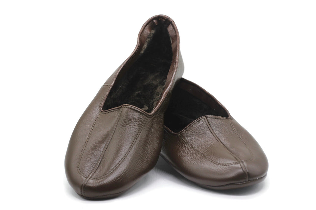 Lux Genuine Leather Brown Feet Warmer with MEN Size | Winter Socks |Winter Shoes | Unisex House Slippers | Handmade Leather Socks