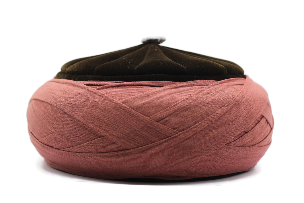 Dried Rose Barbarossa Handmade Imamah - %100 Cotton Thin Stripe Turban Wrapped - Ottoman Sarik Fez - Muslim Mens Clothing
