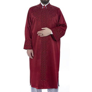 Bordeaux Mawlawi Jubbah S, M, L, muslimanska molitvena haljina, islamska odjeća, lux izvezeni Thobe, Jubba Thawb Abaya za muslimanske muškarce