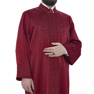 Bordeaux Mawlawi Jubbah S, M, L, muslimanska molitvena haljina, islamska odjeća, lux izvezeni Thobe, Jubba Thawb Abaya za muslimanske muškarce