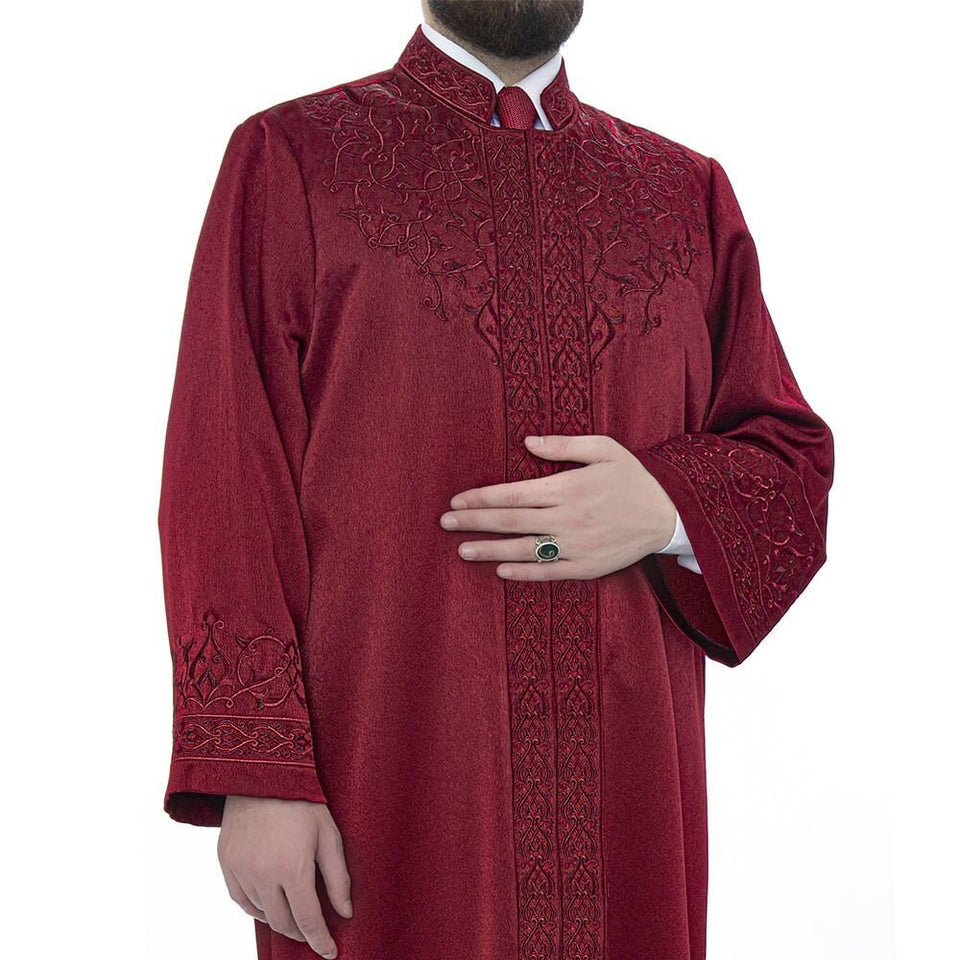 Bordeaux Mawlawi Jubbah S, M, L, Muslim Mens Prayer Dress, Islamic Clothing, Lux Embroidered Thobe, Jubba Thawb Abaya for Muslim Men