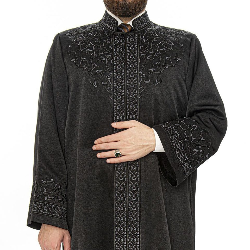 Black Shajaeat Jubbah S, M, L, XL Muslim Mens Prayer Dress, Islamic Mens Clothing Kaftan, Lux Embroidered Thobe, Jubba Thawb Bisht