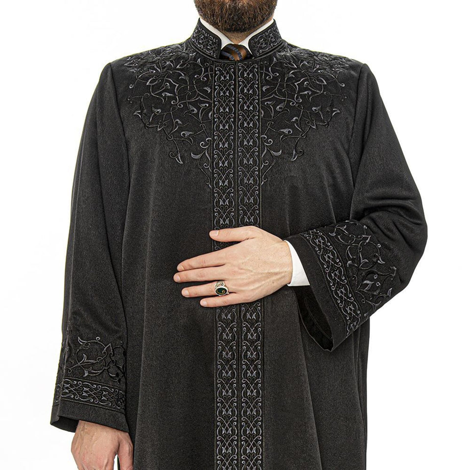 Crna Shajaeat Jubbah S, M, L, XL muslimanska muška molitvena haljina, islamska muška odjeća kaftan, lux vezeni Thobe, Jubba Thawb Bisht