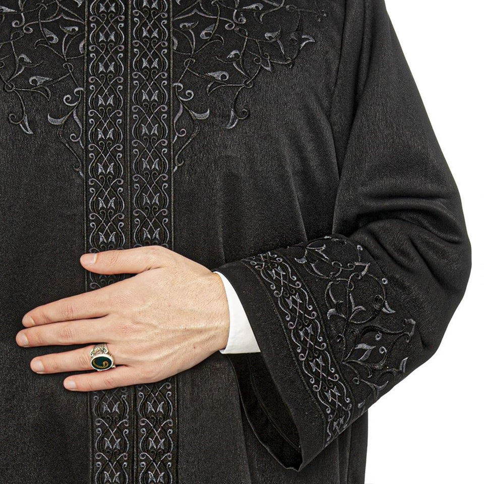 Black Shajaeat Jubbah S, M, L, XL Muslim Mens Prayer Dress, Islamic Mens Clothing Kaftan, Lux Embroidered Thobe, Jubba Thawb Bisht