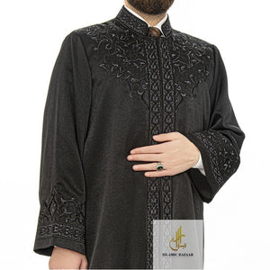 Black Shajaeat Jubbah S, M, L, XL Muslim Mens Prayer Dress, Islamic Mens Clothing Kaftan, Lux Embroidered Thobe, Jubba Thawb Bisht