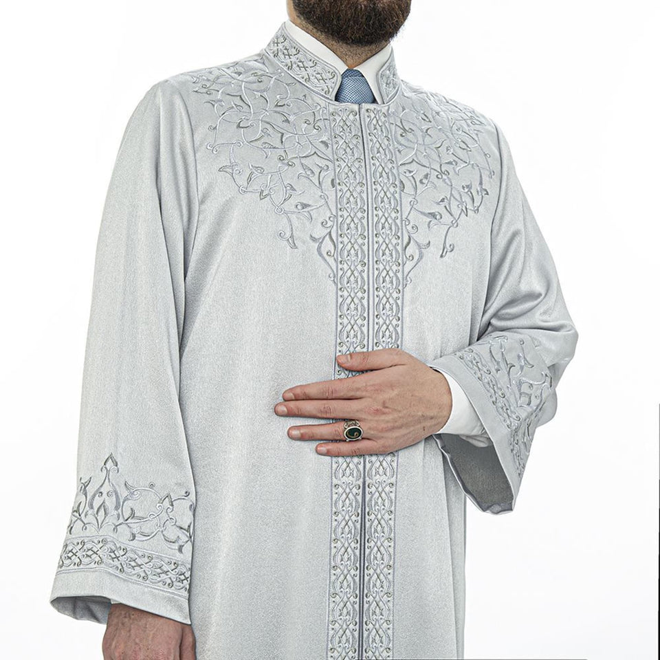 Silver Arafah Imams Jubbah S, M, L, XL Muslim Mens Prayer Dress, Islamic Mens Clothing Kaftan, Lux Embroidered Thobe, Jubba Thawb Bisht