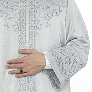 Silver Arafah Imams Jubbah S, M, L, XL Muslim Mens Prayer Dress, Islamic Mens Clothing Kaftan, Lux Embroidered Thobe, Jubba Thawb Bisht