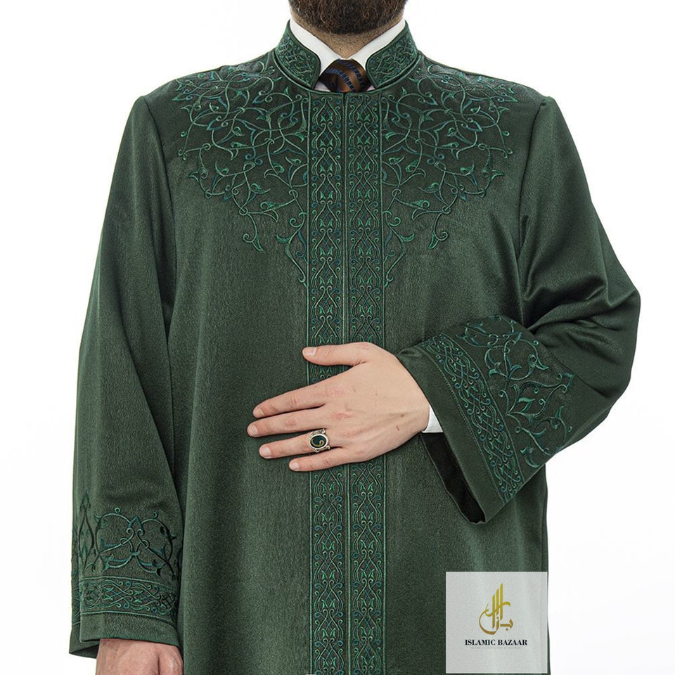 Emerald Green Kapudan Pasha Jubbah S, M, L Muslim Mens Prayer Dress, Islamic Mens Clothing Kaftan, Lux Embroidered Thobe, Jubba Thawb Bisht