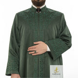 Green Al-Biruni Jubbah S, M, L, XL Muslim Mens Prayer Dress, Islamic Mens Clothing Kaftan, Lux Embroidered Thobe, Jubba Thawb Bisht
