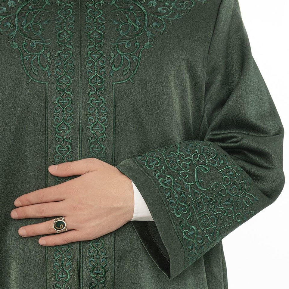 Green Al-Biruni Jubbah S, M, L, XL Muslim Mens Prayer Dress, Islamic Mens Clothing Kaftan, Lux Embroidered Thobe, Jubba Thawb Bisht