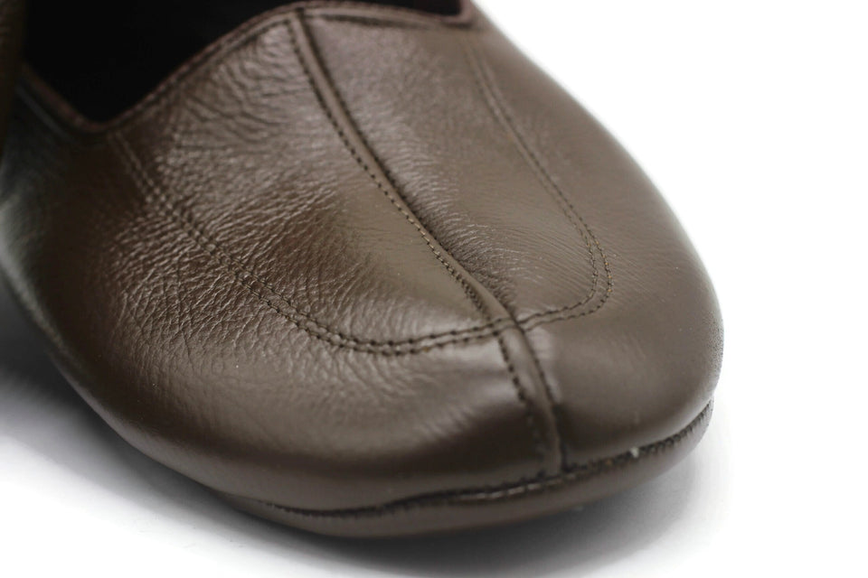 Lux Genuine Leather Brown Feet Warmer with MEN Size | Winter Socks |Winter Shoes | Unisex House Slippers | Handmade Leather Socks
