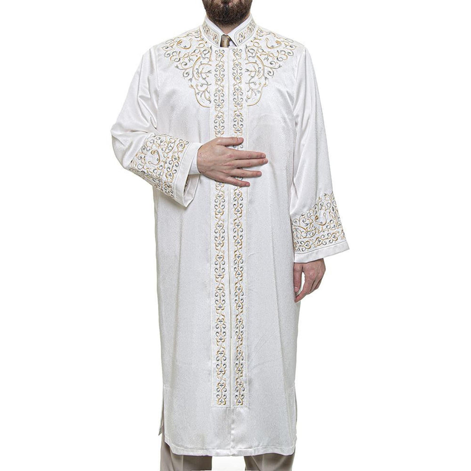 Cream Al-Nawawi Jubbah S, M, L, XL Muslim Mens Prayer Dress, Islamic Mens Clothing Kaftan, Lux Embroidered Thobe, Jubba Thawb Bisht