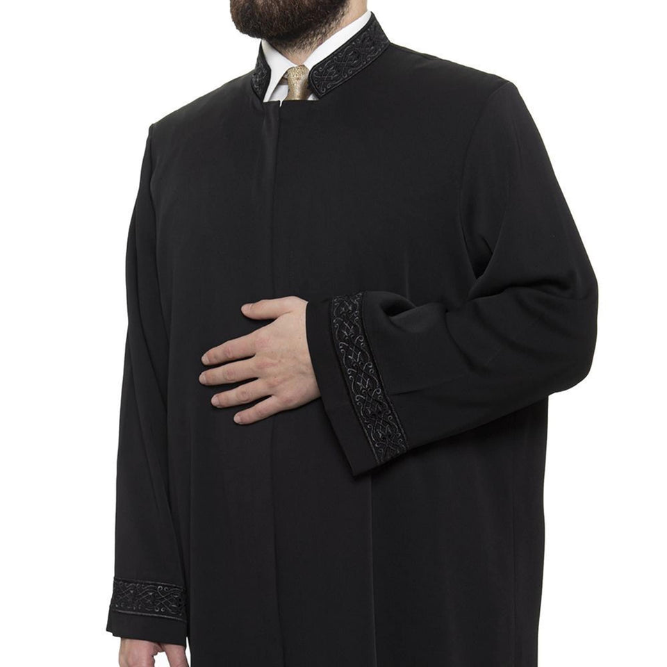 Mount of Uhud Black Jubbah S, M, L, XL Muslim Mens Prayer Dress, Islamic Mens Clothing Kaftan, Lux Embroidered Thobe, Jubba Thawb Bisht