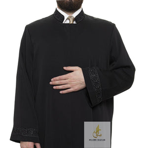 Mount of Uhud Crna Jubbah S, M, L, XL Muslimanska muška molitvena haljina, islamska muška odjeća kaftan, lux izvezeni Thobe, Jubba Thawb Bisht