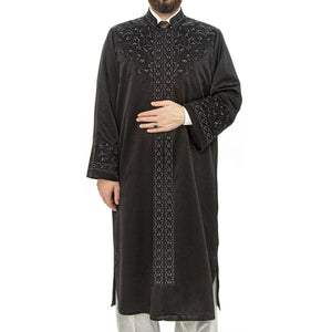 Crna Shajaeat Jubbah S, M, L, XL muslimanska muška molitvena haljina, islamska muška odjeća kaftan, lux vezeni Thobe, Jubba Thawb Bisht