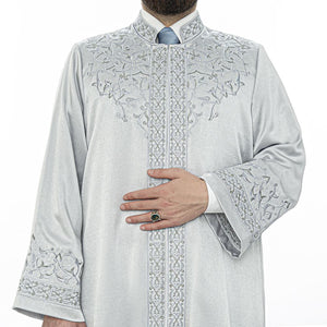 Silver Arafah Imams Jubbah S, M, L, XL Muslim Mens Prayer Dress, Islamic Mens Clothing Kaftan, Lux Embroidered Thobe, Jubba Thawb Bisht