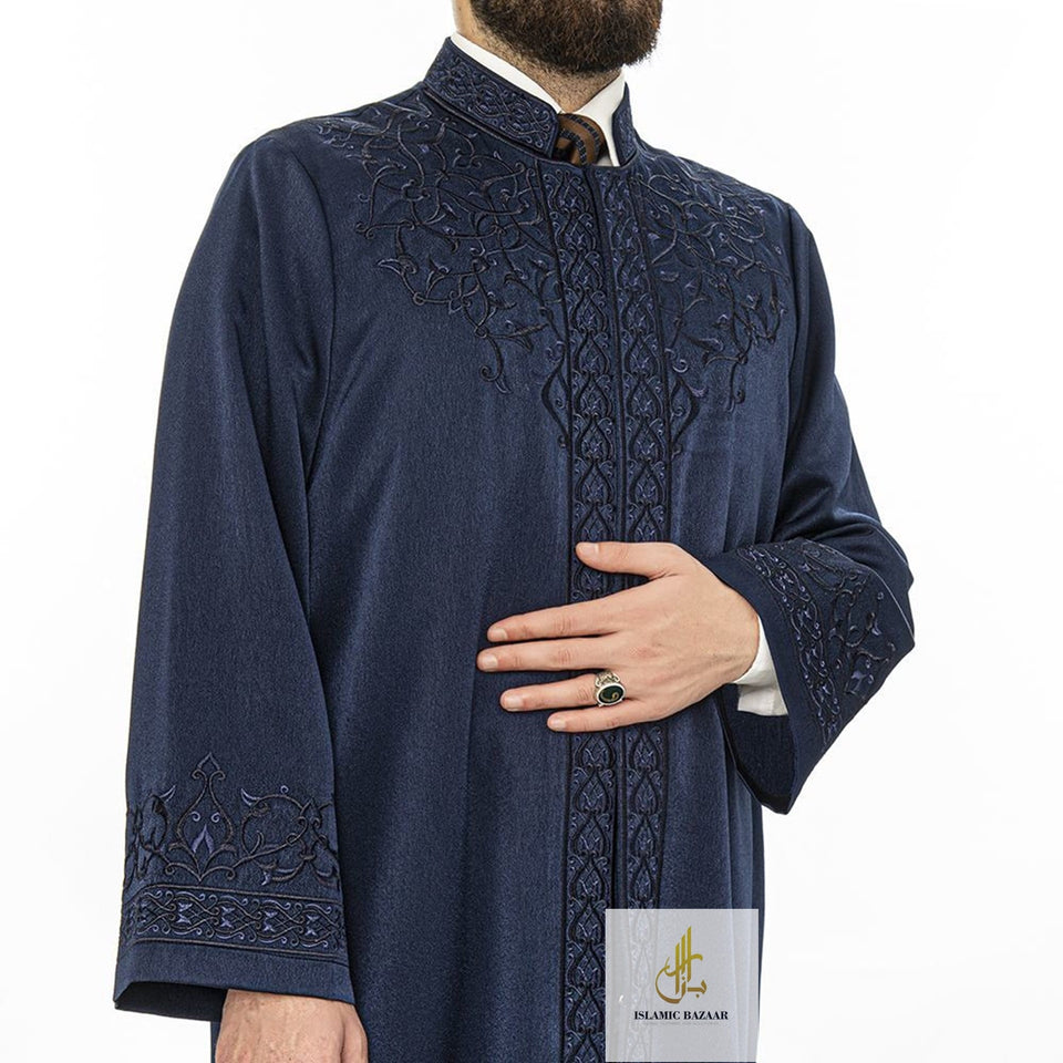 Royal Blue Ajyad Imams Jubbah S, M, L, XL Muslim Mens Prayer Dress, Islamic Mens Clothing Kaftan, Lux Embroidered Thobe, Jubba Thawb Bisht