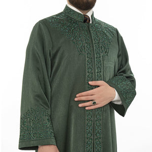 Green Al-Biruni Jubbah S, M, L, XL Muslim Mens Prayer Dress, Islamic Mens Clothing Kaftan, Lux Embroidered Thobe, Jubba Thawb Bisht