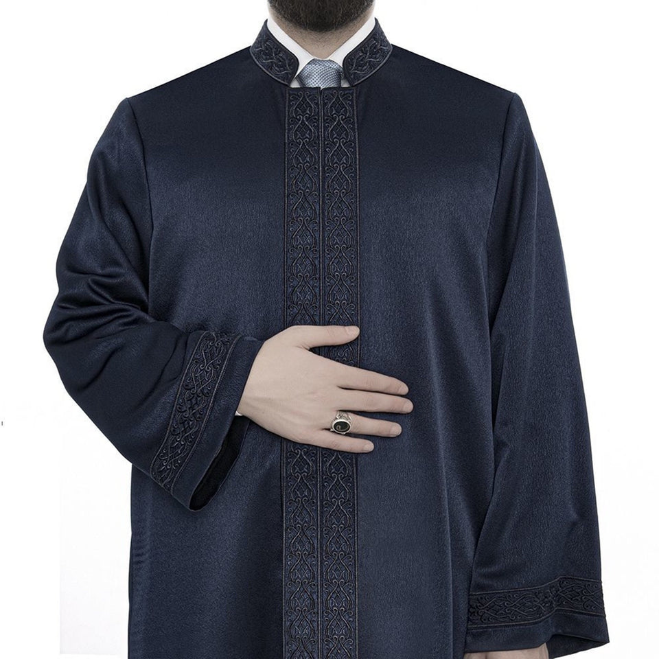 Lux Dark Blue Ahsaan Jubbah S, M, L, XL, XXL Muslim Mens Prayer Dress, Islamic Mens Clothing Kaftan, Embroidered Thobe, Jubba Thawb Bisht
