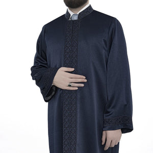 Lux Dark Blue Ahsaan Jubbah S, M, L, XL, XXL Muslim Mens Prayer Dress, Islamic Mens Clothing Kaftan, Embroidered Thobe, Jubba Thawb Bisht