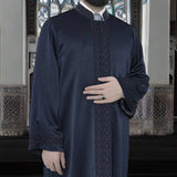 Lux Dark Blue Ahsaan Jubbah S, M, L, XL, XXL Muslim Mens Prayer Dress, Islamic Mens Clothing Kaftan, Embroidered Thobe, Jubba Thawb Bisht