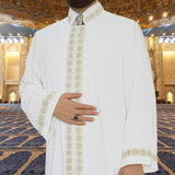 Lux Pure White Daisies Jubbah S, M Muslim Mens Prayer Dress, Islamic Mens Clothing Kaftan, Embroidered Thobe, Jubba Thawb Bisht