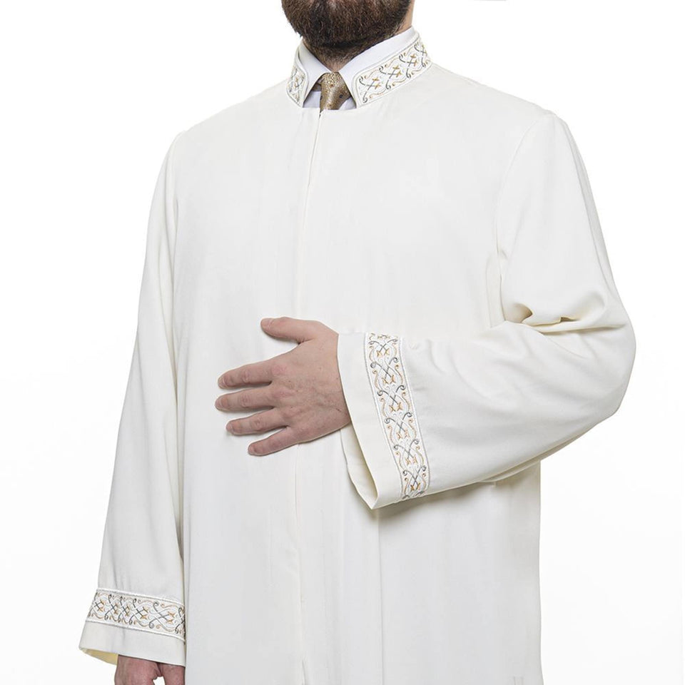 Salaah Cream Jubbah S, M, L, XL Muslim Mens Prayer Dress, Islamic Mens Clothing Kaftan, Lux Embroidered Thobe, Jubba Thawb Bisht