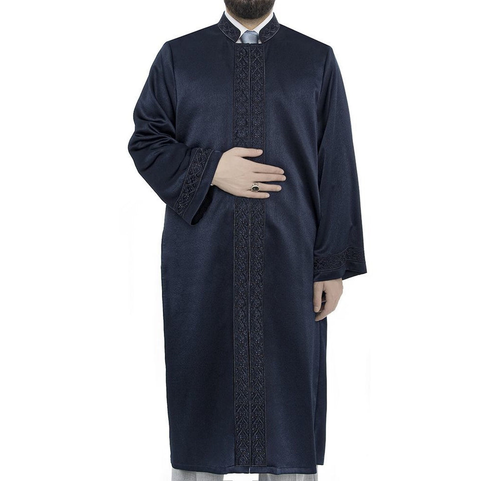 Lux Dark Blue Ahsaan Jubbah S, M, L, XL, XXL Muslim Mens Prayer Dress, Islamic Mens Clothing Kaftan, Embroidered Thobe, Jubba Thawb Bisht