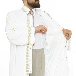 Lux Pure White Daisies Jubbah S, M Muslim Mens Prayer Dress, Islamic Mens Clothing Kaftan, Embroidered Thobe, Jubba Thawb Bisht