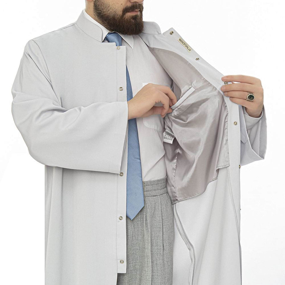 Grandad Collet Gray Turkish Jubba S, M, L, XL Thobe, Galabiyya, Jubbah, Disdasha, Cubbe, Long Kurta, Muslim Bisht