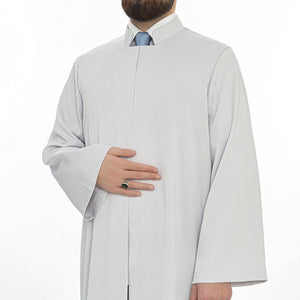 Grandad Collet Gray Turkish Jubba S, M, L, XL Thobe, Galabiyya, Jubbah, Disdasha, Cubbe, Long Kurta, Muslim Bisht