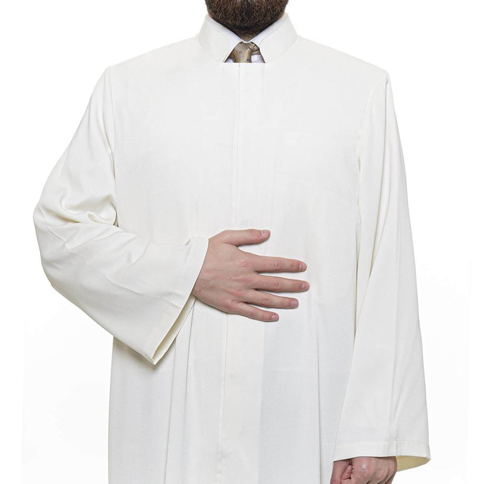 Grandad Collet Cream Turkish Jubba S, M, L, XL Thobe, Galabiyya, Jubbah, Disdasha, Cubbe, Long Kurta, Muslim Bisht