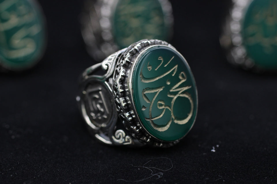 Custom Name Engraved Aqeeq Stone Ring, Personalised Ottoman Calligraphy Silver Ring, Unique Islamic Gift for Men, islamic calligraphy art