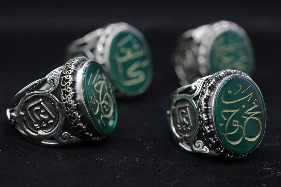 Custom Name Engraved Aqeeq Stone Ring, Personalised Ottoman Calligraphy Silver Ring, Unique Islamic Gift for Men, islamic calligraphy art