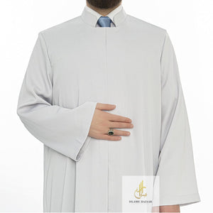 Grandad Collet Gray Turkish Jubba S, M, L, XL Thobe, Galabiyya, Jubbah, Disdasha, Cubbe, Long Kurta, Muslim Bisht