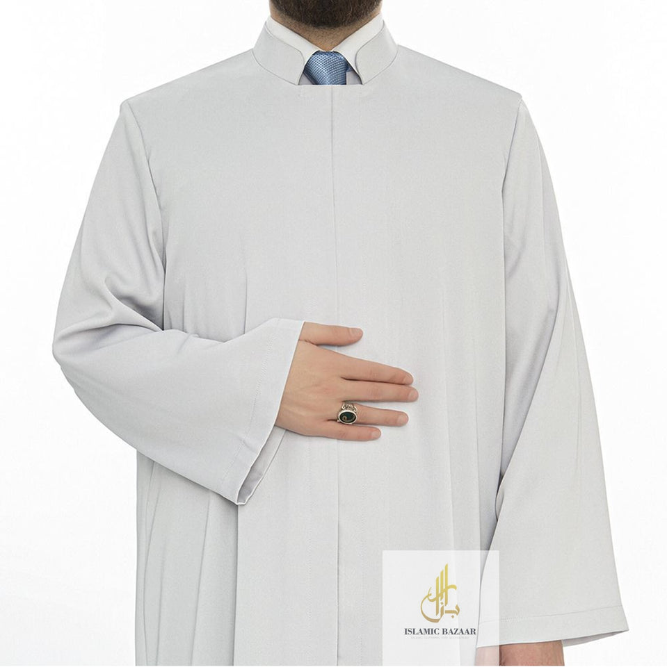 Grandad Collet Gray Turkish Jubba S, M, L, XL Thobe, Galabiyya, Jubbah, Disdasha, Cubbe, Long Kurta, Muslim Bisht