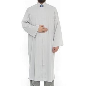 Grandad Collet Gray Turkish Jubba S, M, L, XL Thobe, Galabiyya, Jubbah, Disdasha, Cubbe, Long Kurta, Muslim Bisht