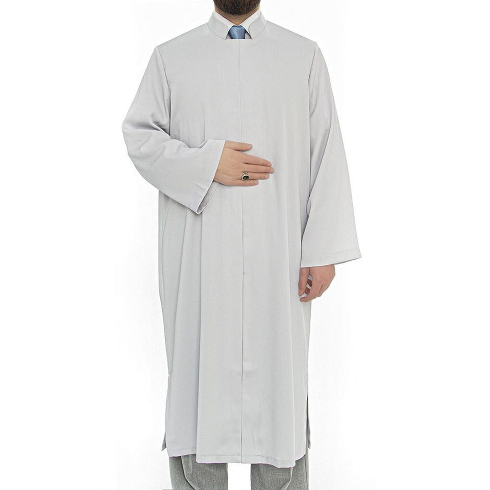 Grandad Collet Gray Turkish Jubba S, M, L, XL Thobe, Galabiyya, Jubbah, Disdasha, Cubbe, Long Kurta, Muslim Bisht