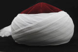 Бордо и бела дервишка капа, уникатна исламска уметност, дервишка облека, капа Руфаија, муслиманска капа, капа Сунах, капа за молитва, капа суфи