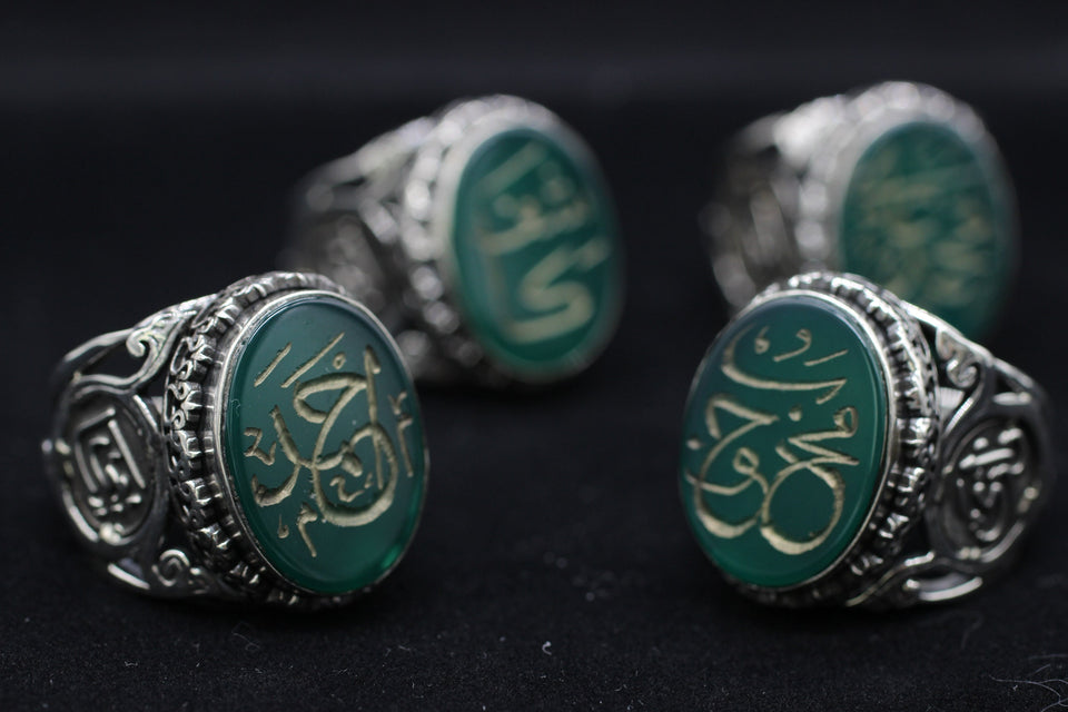 Custom Name Engraved Aqeeq Stone Ring, Personalised Ottoman Calligraphy Silver Ring, Unique Islamic Gift for Men, islamic calligraphy art