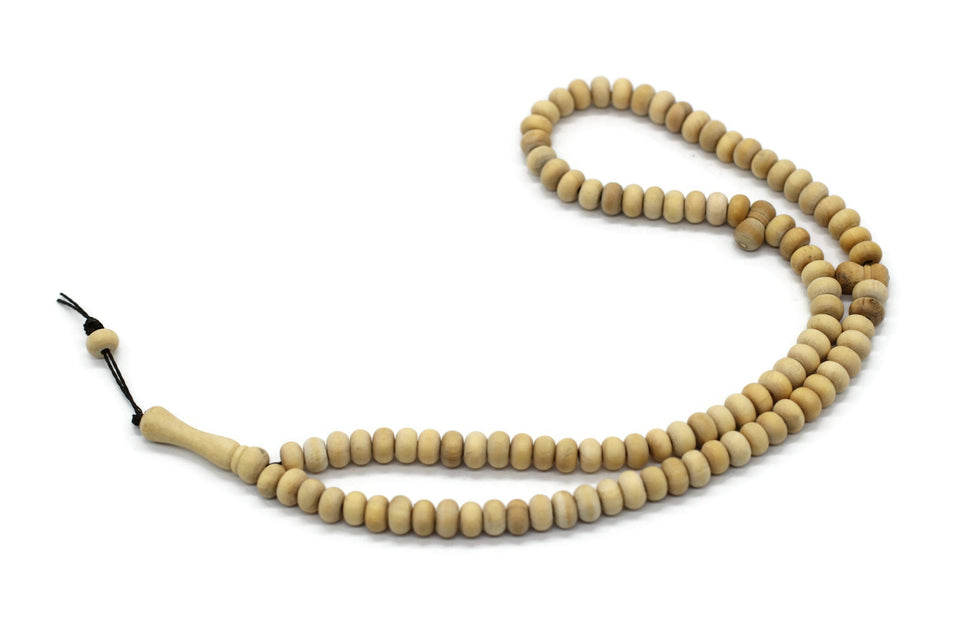 99 Beads Raw Olive Wood Tasbih, Prayer Beads Misbaha Tesbih Tasbeeh, 4.5x6.5 mm Dhikr Beads Rosary Subha Sibha, Umrah Hajj Gifts TSBK