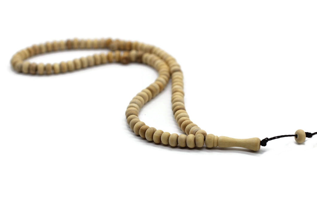 99 Beads Raw Olive Wood Tasbih, Prayer Beads Misbaha Tesbih Tasbeeh, 4.5x6.5 mm Dhikr Beads Rosary Subha Sibha, Umrah Hajj Gifts TSBK