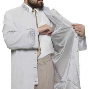 Lux Azaan Imams Jubbah S, M, L Muslim Mens Traditional Cubbe, Islamic Mens Daffah, Embroidered Thobe, Grey Jubba Thawb Bisht