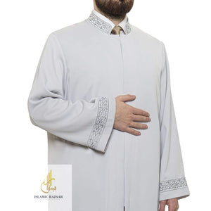 Lux Azaan Imams Jubbah S, M, L Muslim Mens Traditional Cubbe, Islamic Mens Daffah, Embroidered Thobe, Grey Jubba Thawb Bisht