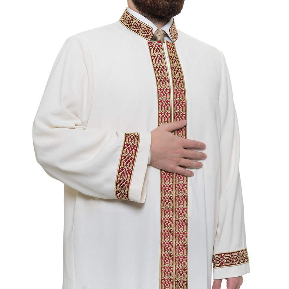 Muwahheed Imams Jubbah S, M, L Muslim Mens Prayer Daffah, Islamic Mens Long Kurta, Lux Bordured Thobe, Jubba Thawb Bisht
