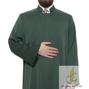 Grandad Collet Dark Green Turkish Jubba S, M, L, XL Thobe, Galabiyya, Jubbah, Disdasha, Cubbe, Long Kurta, Muslim Clothing
